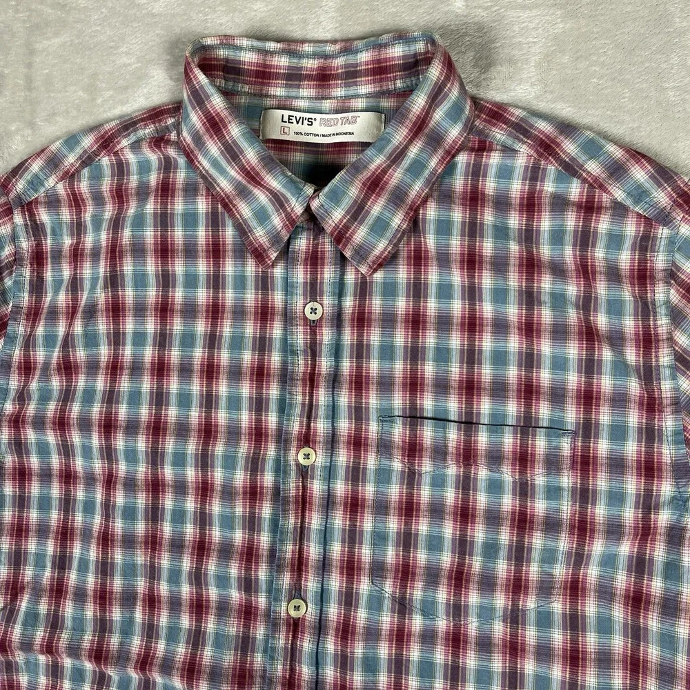 Levis Red Tab Shirt‎ Mens Large Multicolor Plaid Cotton Short Sleeve Button Up